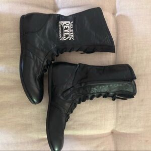 Black Lace-Up Combat Boots with Rubber Sole